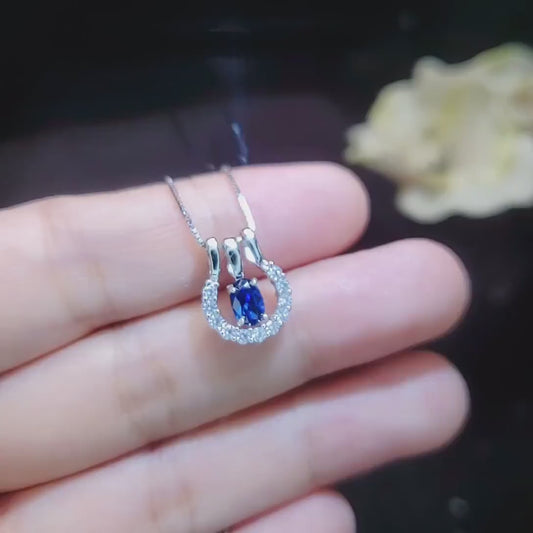 Tiny Blue Sapphire Necklace Horseshoe Pendant - 18KGP @ Sterling Silver - September Birthstone - One necklace two wearing Minimalist #190