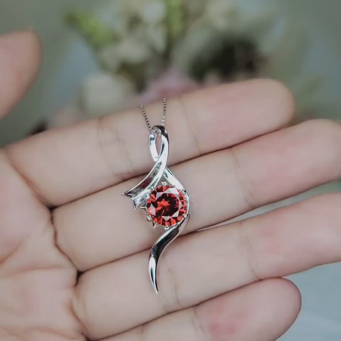 Dynamic Bow Orange Spessartite Garnet Necklace,  White Gold coated Sterling Silver 2 CT  Orange gemstone pendant #566
