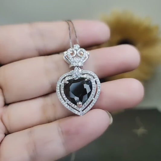 Black CZ Sterling Silver Necklace Large Black Heart Necklace Full 925 Sterling Silver Made 1054