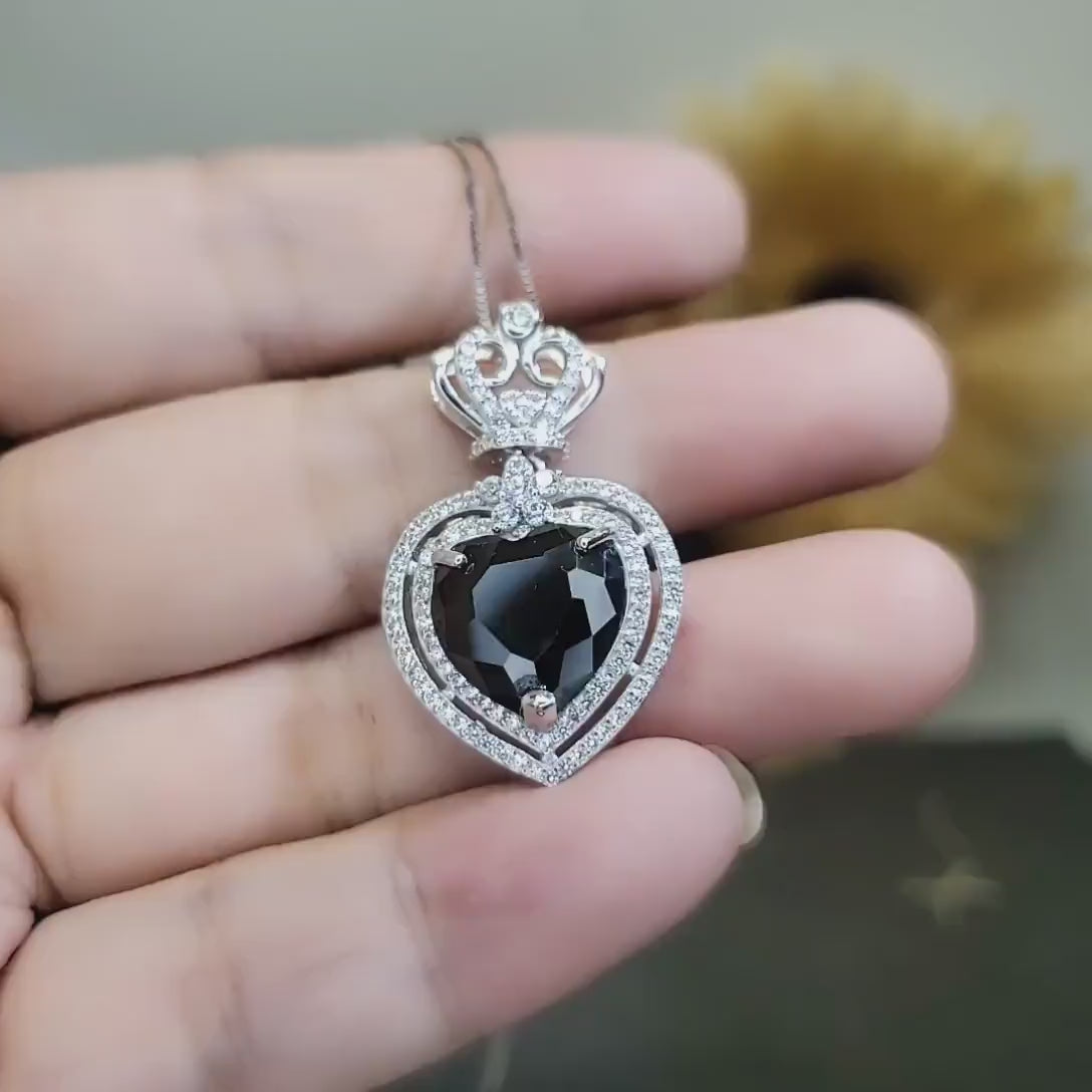Black CZ Sterling Silver Necklace Large Black Heart Necklace Full 925 Sterling Silver Made 1054