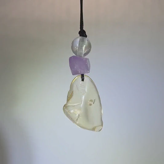 Large Chunky Citrine Necklace Amethyst Clear Quartz Pendant Leather cord , Large Size Citrine Jewelry Long Chain Adjustable UP to 30" #2336