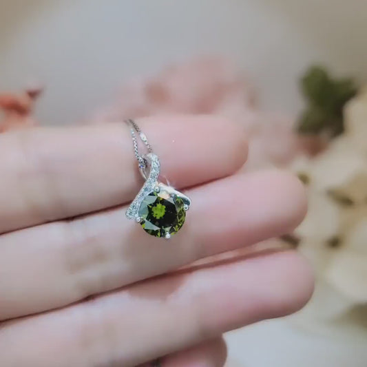 2.2 CT Green Peridot Necklace Gemstone Knot Pendant - Simple Bowknot Lab Created Deep Green Gemstone 18k @ Sterling Silver Minimalist 058