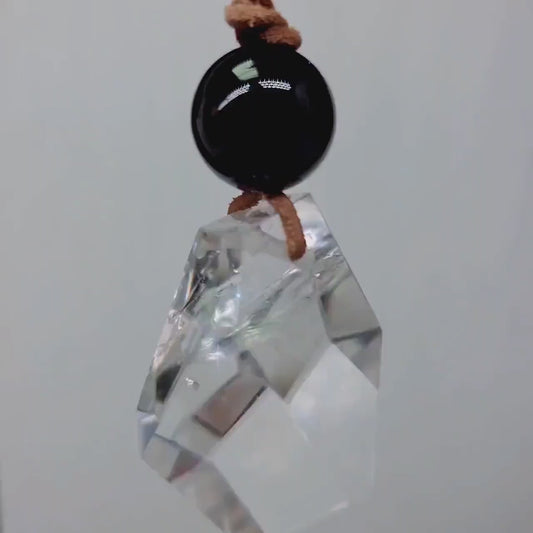 Clear Quartz Necklace Chunky Himalayan Crystal Freeform Geometry Clear Quartz Jewelry Black Agate For Man and Women Yoga Pendant