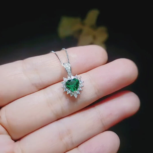 Super Tiny Emerald Heart Necklace Full Sterling Silver Made May Birhtstone Minimalist Green Gemstone Heart Pendant 023