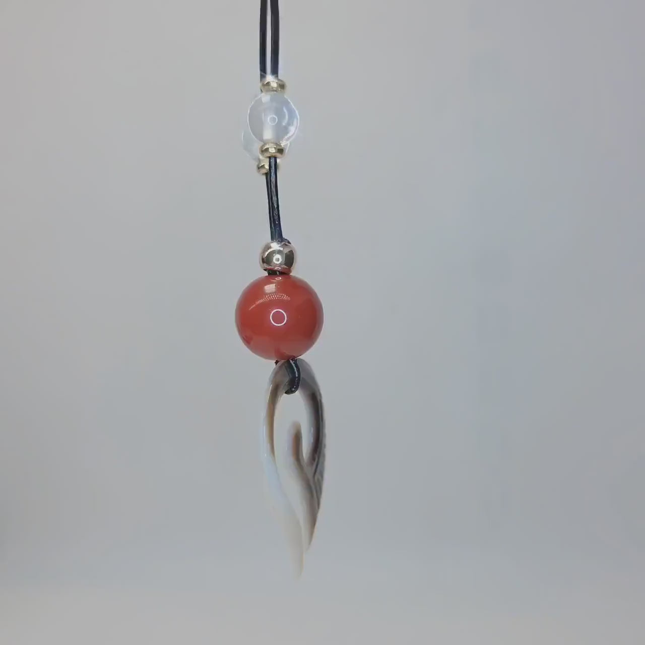 Shell & Red Agate Spiral Pendant Necklace, Mother of Pearl Wing Jewelry, Adjustable Cord up to 24", Unique Chunky Stone Spiritual Gift