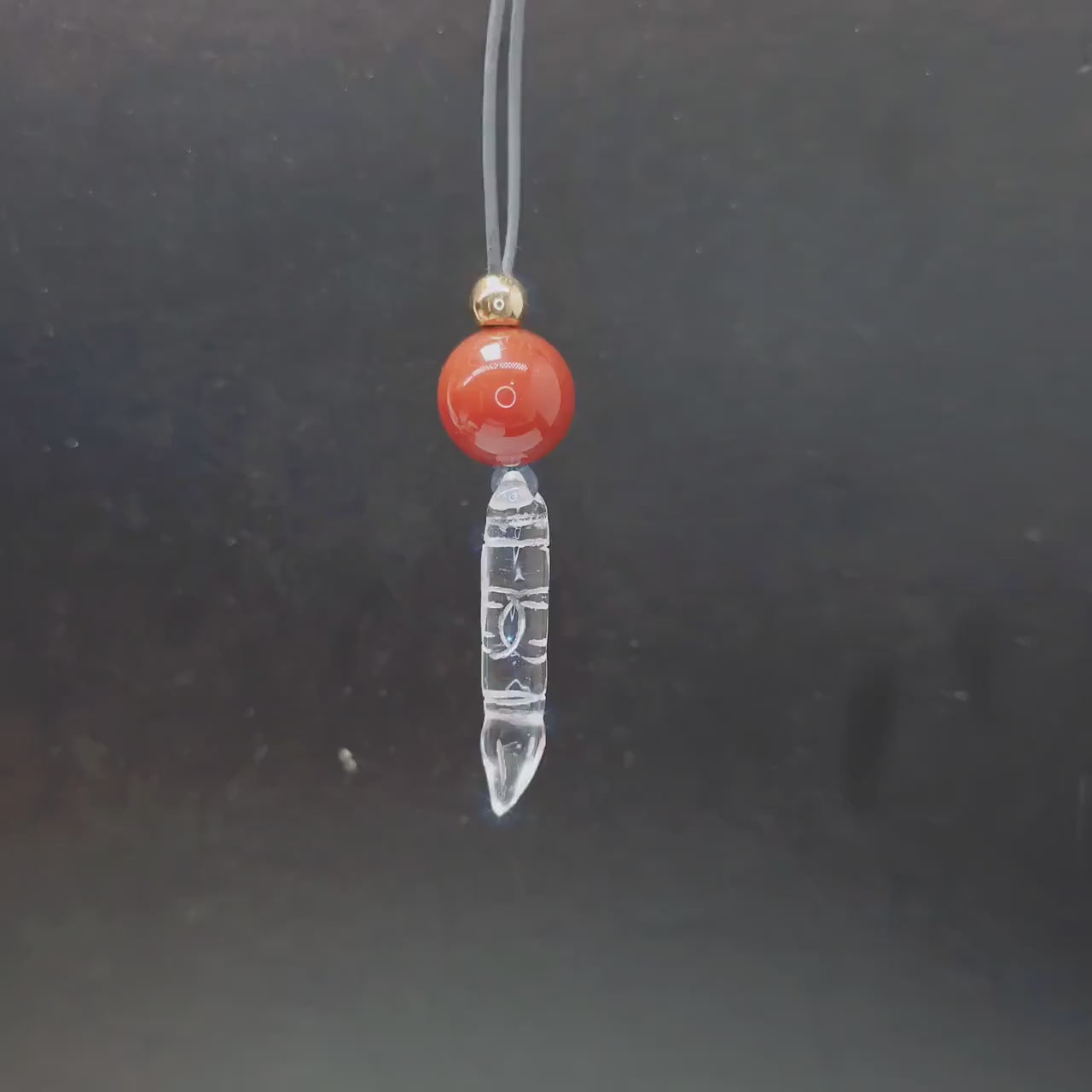 Clear Quartz Necklace Crystal Pen Point Pendant, Red Carnelian Natural Gemstone Chunky Geometric Jewelry, Adjustable Leather Cord
