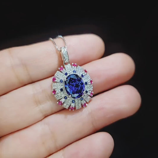 Luxury Radiant Blue Tanzanite Necklace Source Light Style 18k White gold @ 925 Sterling Silver Exclusive Design 3 CT Tanzanite Jewelry #892