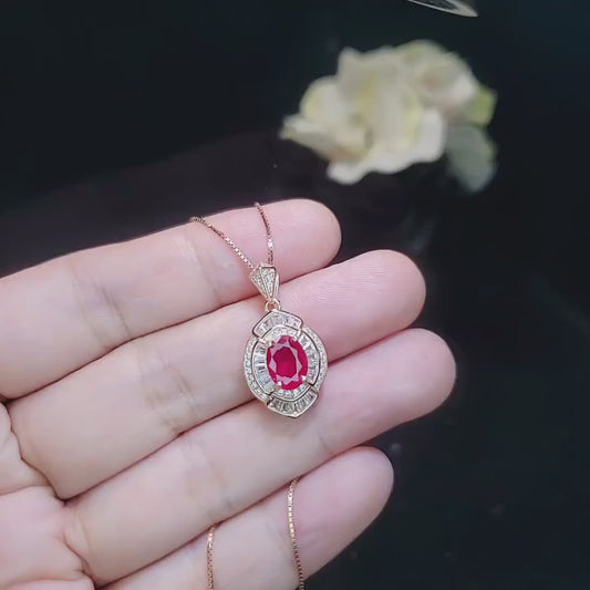Ruby Necklace -  Ruby Pendant - Rose gold @ Sterling Silver - July Birthstone -  Chain #414