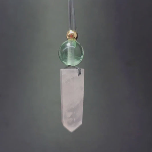 Rose Quartz Point Necklace, Chunky Natural Green Fluorite Crystal Hexagonal Wand Pendant for Women Men, Adjustable Leather Cord