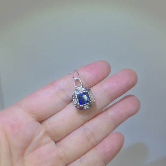 Square Tanzanite Necklace , sterling Silver Blue Gemstone pendant, November December Birthstone Gift