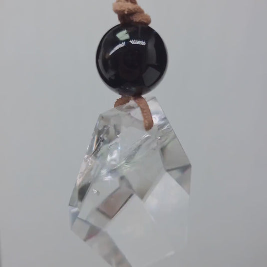 Clear Quartz Necklace Chunky Himalayan Crystal Freeform Geometry Clear Quartz Jewelry Black Agate For Man and Women Yoga Pendant