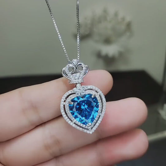 Large Blue Topaz Heart Necklace Full Sterling Silver Ocean Heart of the Ocean My Heart Will Go ON Topaz Pendant 1101