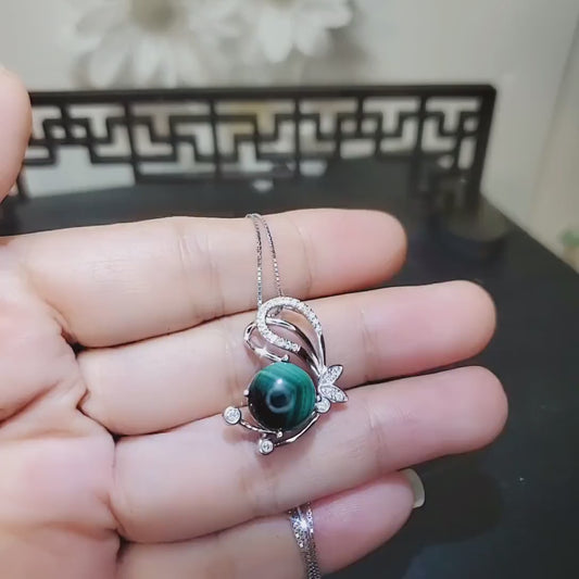 Genuine Malachite Necklace , Sterling Silver Butterfly Pendant,  Sim Gemstone White Gold Plated Natural Green Malachite Jewelry #388
