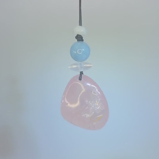 Large rose quartz Quartz Necklace Aquamarine Pendant Leather cord Raw Rose Quartz Jewelry Chain  UP to 30" chunky stone jewelry #2343