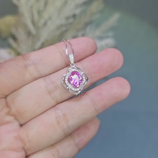 Small Pink Tourmaline Necklace- Sterling Silver Gemstone Flower OF Life Pendant - Oval 2 ct pink tourmaline jewelry   #996