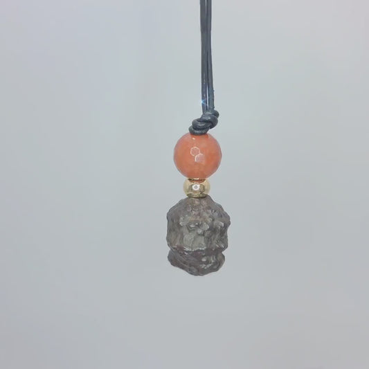 Meteorite Necklace, Genuine irregular Black Chunky meteorite pendant, red jasper, Real leather adjustable cord up to 30 inches men, women