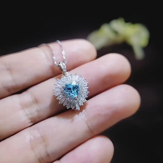 Gemstone Halo Aquamarine Heart Necklace - 18KGP & Sterling Silver - Tiny 1.5 CT Dainty  Aquamarine Jewelry - March Birthstone #295