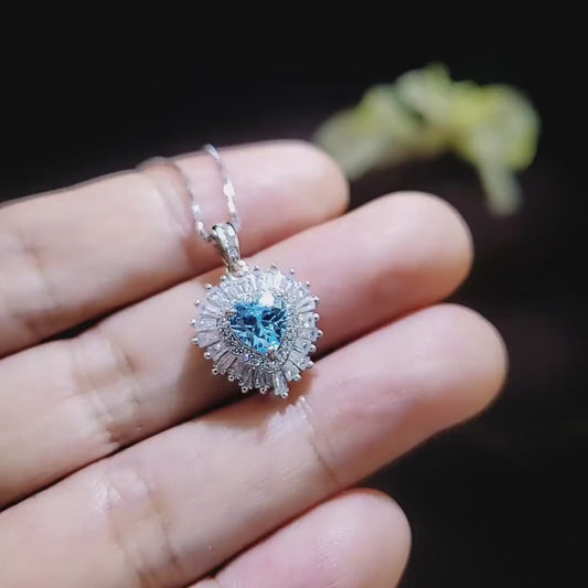 Gemstone Halo Aquamarine Heart Necklace - 18KGP & Sterling Silver - Tiny 1.5 CT Dainty  Aquamarine Jewelry - March Birthstone #295