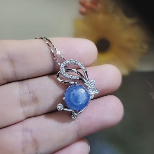 Natural Kyanite Necklace Butterfly Pendant Sterling Silver  Chain Genuine Kyanite