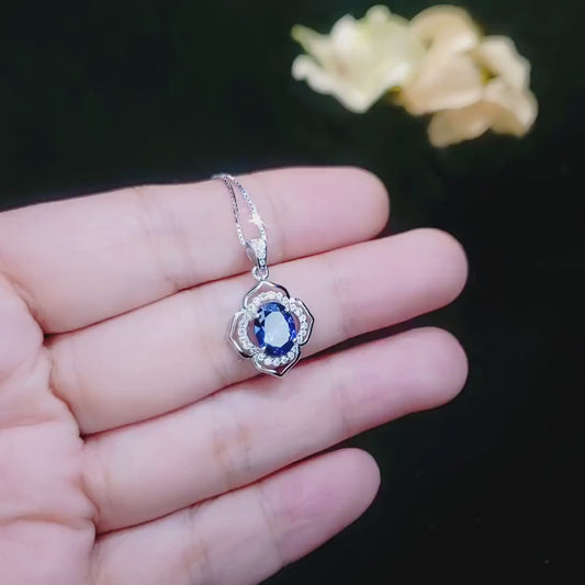 1.5 Ct small Tanzanite Pendant  - Sterling Silver Gemstone Flower OF Life Tanzanite Necklace - December Birthstone  Tanzanite Jewelry #245