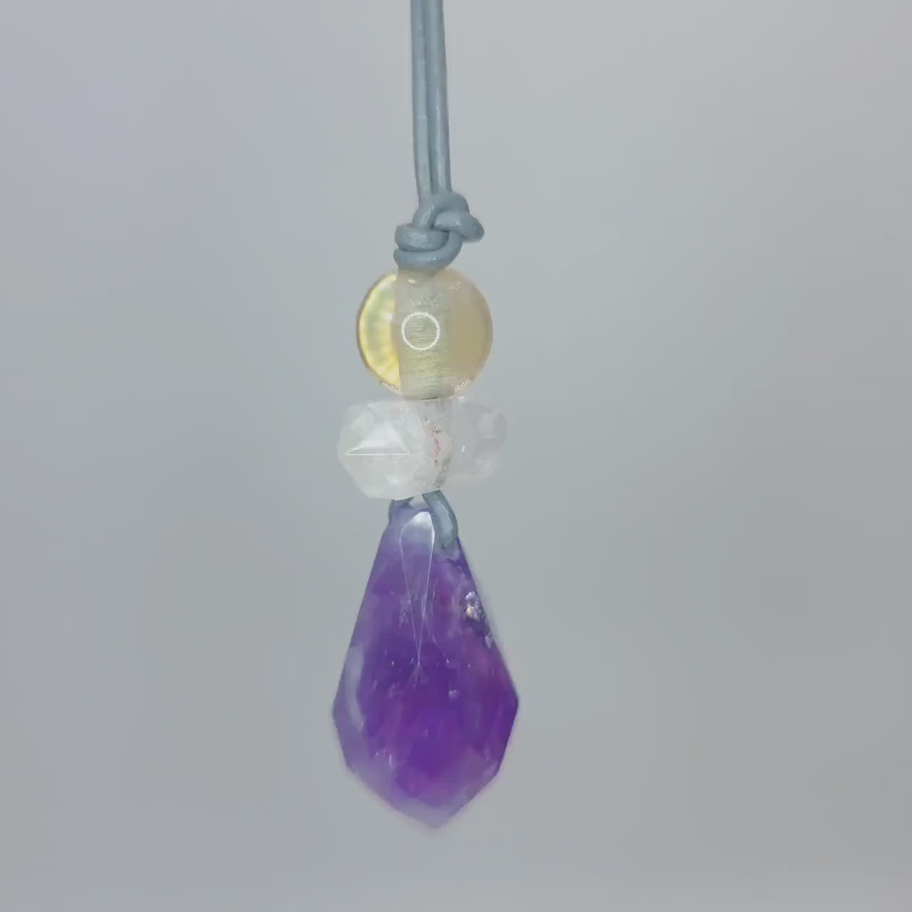 Chunky amethyst Necklace Clear Quartz Pendant  Raw Crystal Jewelry citrine Birthstone Gift real leather cord adjustable up to 30 inches.