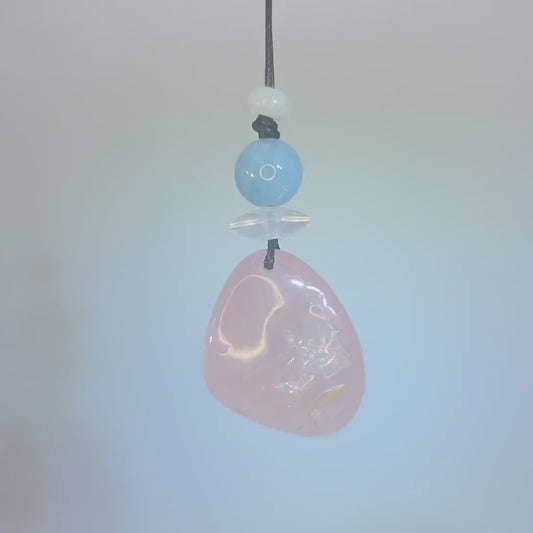 Large rose quartz Quartz Necklace Aquamarine Pendant Leather cord Raw Rose Quartz Jewelry Chain  UP to 30" chunky stone jewelry #2343