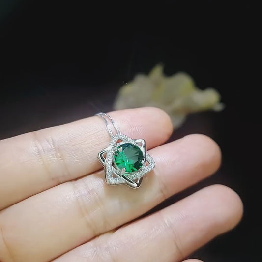 Emerald Necklace Gemstone David Star Style - May Birthstone -  Lab Created Emerald Jewelry white gold coated sterling silver #318