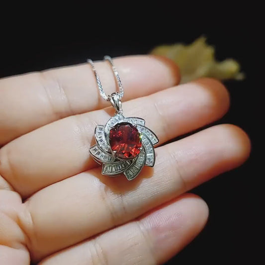Large Garnet Spiral Necklace Gold coat Sterling Silver Gemstone Milky Way Spiral Galaxy Energy Vortexes Windmill Garnet Pendant 2.8 CT #854