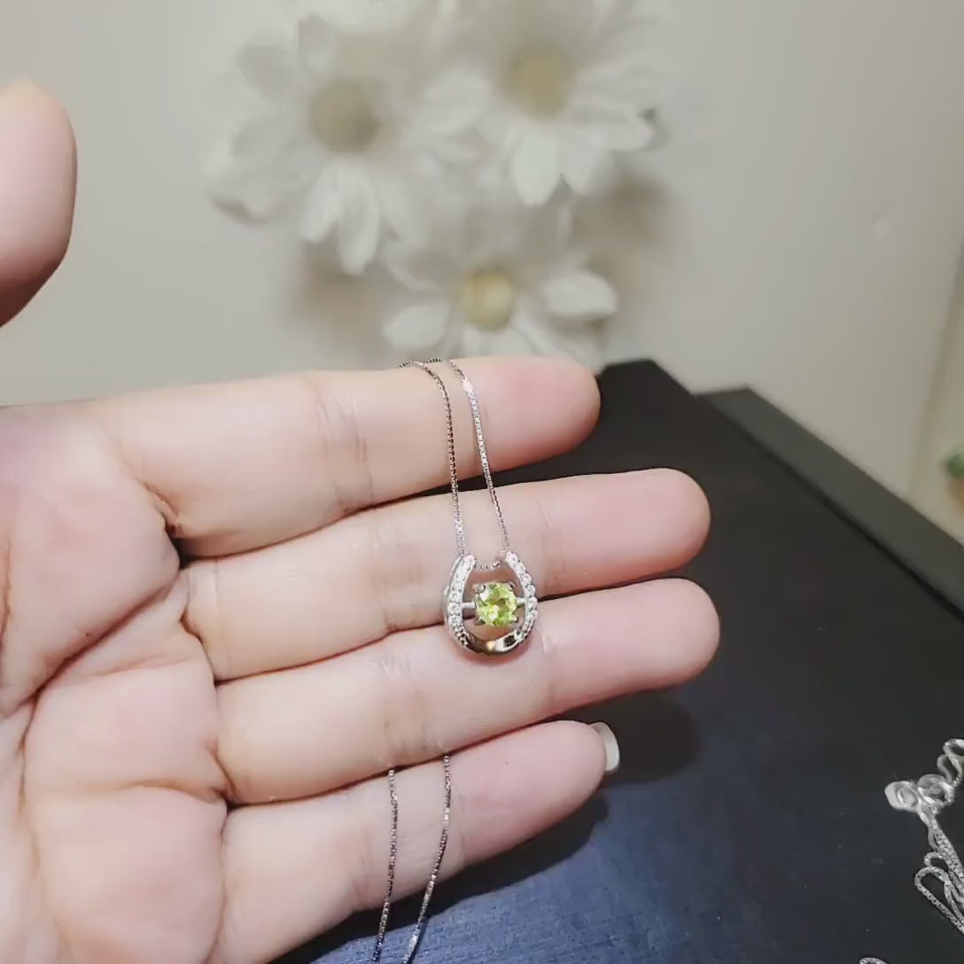 Tiny Green Peridot Necklace Sterling Silver Horseshoe  Peridot Pendant