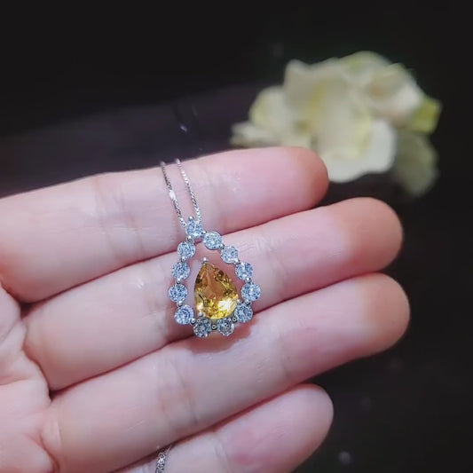 Genuine Citrine necklace - 18KGP @ Sterling Silver - Teardrop Cut - November Birthstone Citrine Jewelry #519