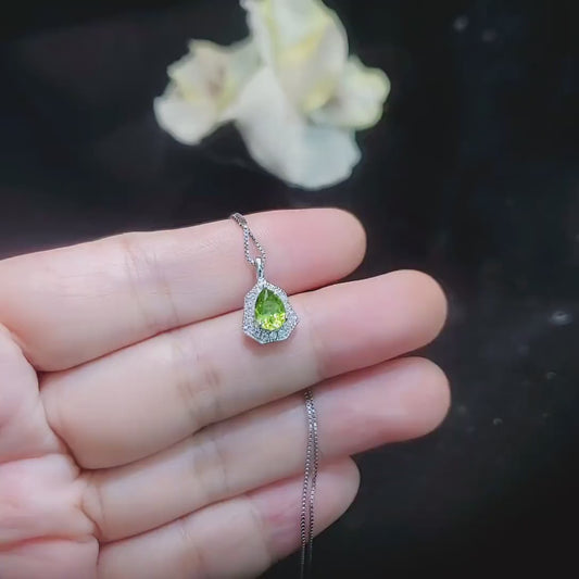 Super Tiny Genuine Peridot Necklace - Natural Green Peridot Pendant - 18KGP @ Sterling Silver - August Birthstone - Mini Green Gemstone #314