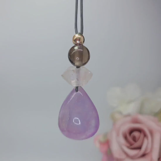 Amethyst Necklace Natural Crystal Chunky Smoky Quartz Pendant for Men Women Spiritual Healing Jewelry Adjustable Leather Cord