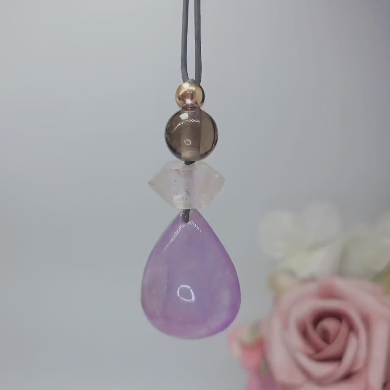 Amethyst Necklace Natural Crystal Chunky Smoky Quartz Pendant for Men Women Spiritual Healing Jewelry Adjustable Leather Cord