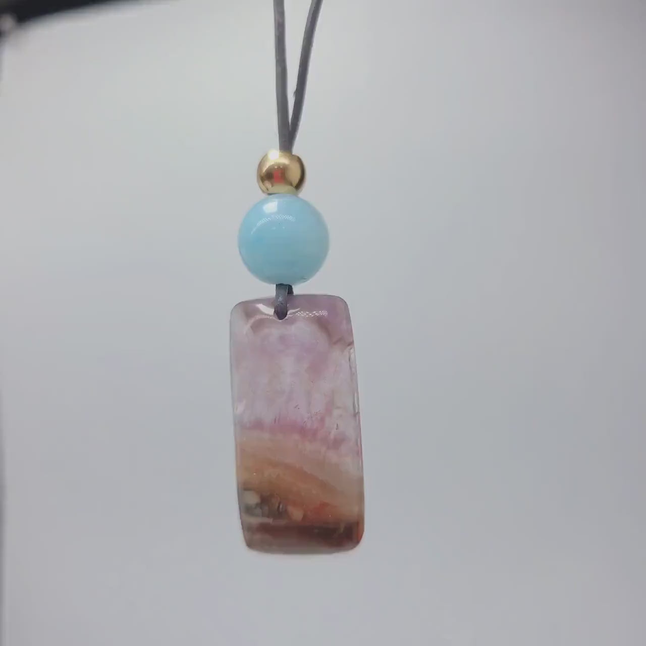 Chevron Amethyst Necklace, Chunky Natural Aquamarine Gemstone Healing Pendant for Women, Adjustable Leather Cord