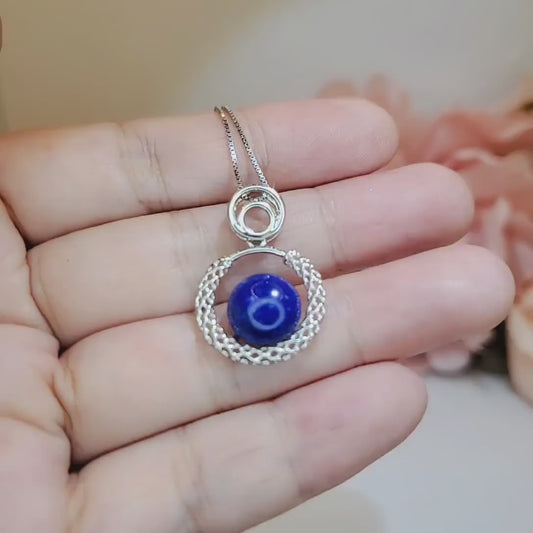 Round Lapis Lazuli Necklace Sterling Silver Triple Circle Infinity White Gold Coated Natural Lapis Lazuli Pendant Jewelry 1017