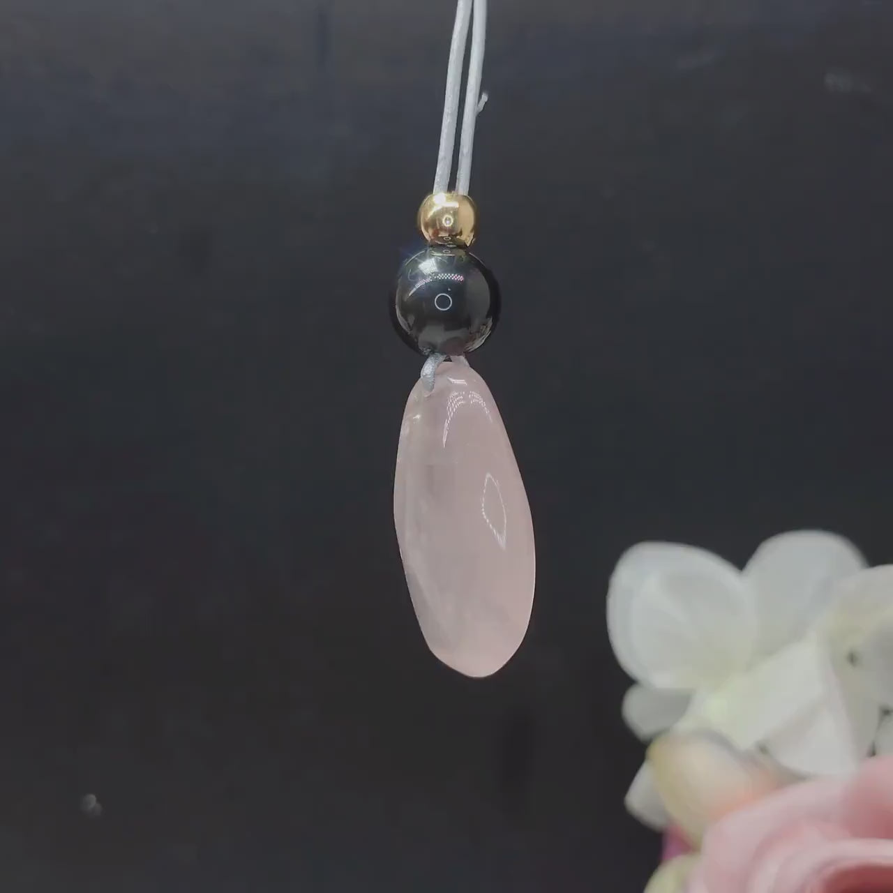 Rose Quartz Obsidian Necklace, Chunky Geometric Pink Crystal Jewelry, January Birthstone Love Gift, Adjustable Leather Cord