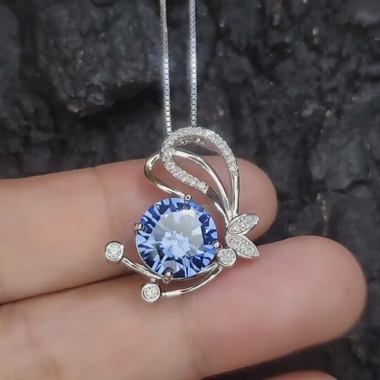 Round Tanzanite Necklace - Sterling Silver Butterfly Necklace - December Birthstone - 18KGP - Lab Created Energic Tanzanite Pendant #548
