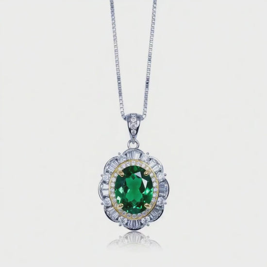 Emerald Necklace - 18KGP @ Sterling Silver - Gemstone Flower  Emerald Pendant  - May Birthstone Green Jewelry #622