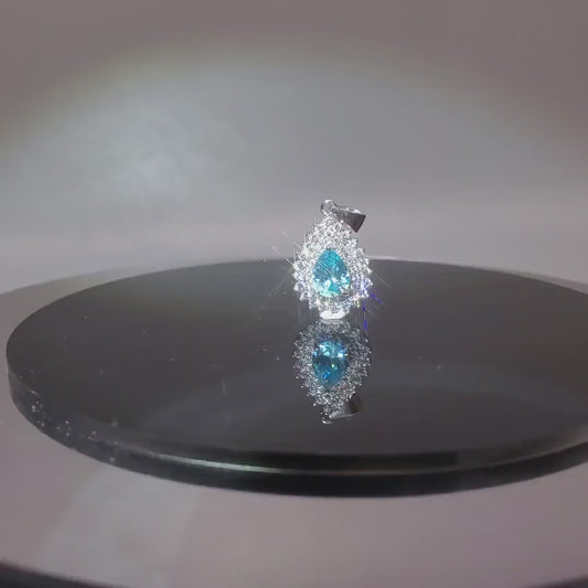 Teardrop Aquamarine Necklace Double CZ stone Circle Tiny March Birthstone Blue Aquamarine Pendant #151