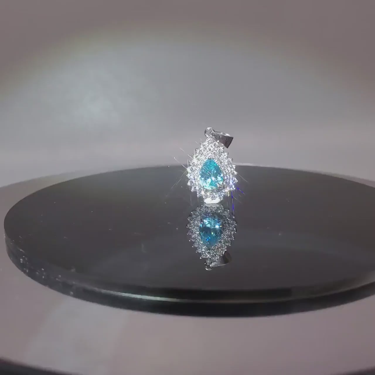 Teardrop Aquamarine Necklace Double CZ stone Circle Tiny March Birthstone Blue Aquamarine Pendant #151