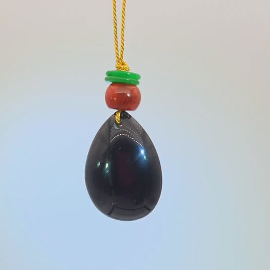 Large obsidian Necklace Leather cord Red carnelian Green Jade Pendant Protective gemstone Chain  UP to 30" chunky stone jewelry #2335