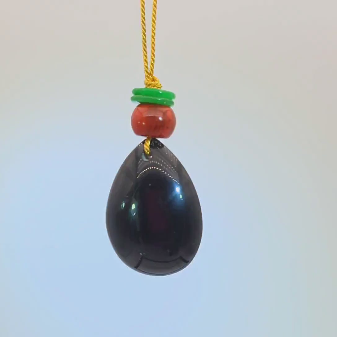 Large obsidian Necklace Leather cord Red carnelian Green Jade Pendant Protective gemstone Chain  UP to 30" chunky stone jewelry #2335