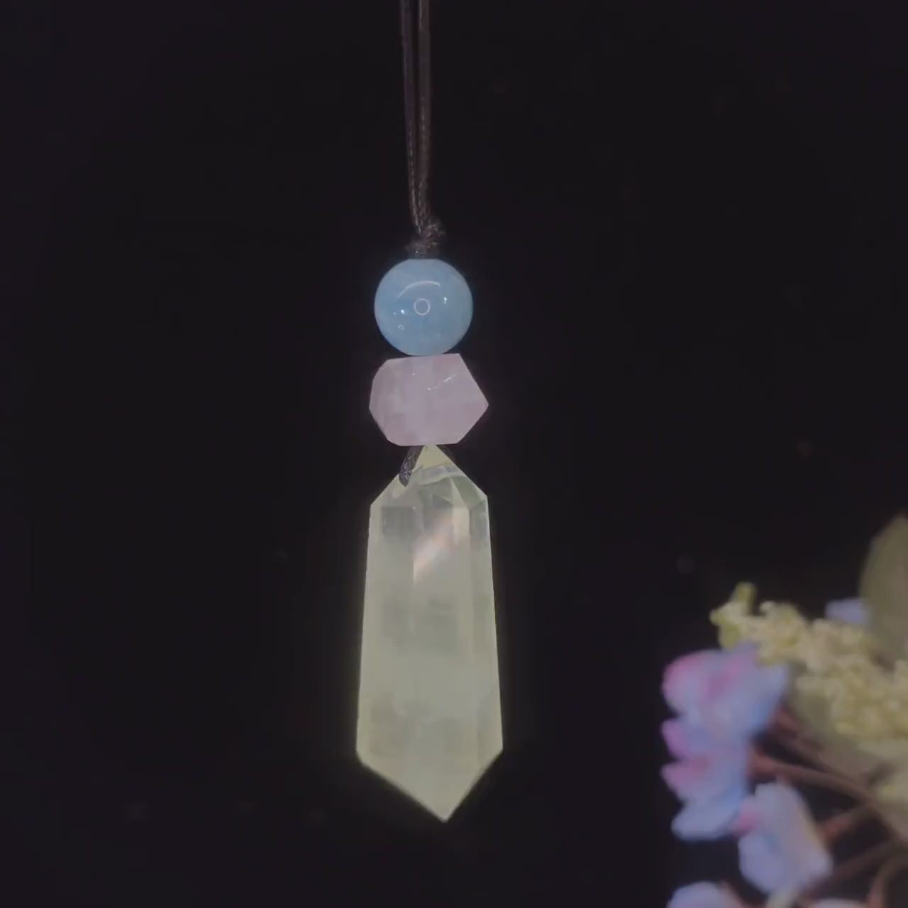 Raw Citrine Rose Quartz Aquamarine Necklace, Adjustable Cord Crystal Pendant, Chunky Healing Stone Jewelry #2091