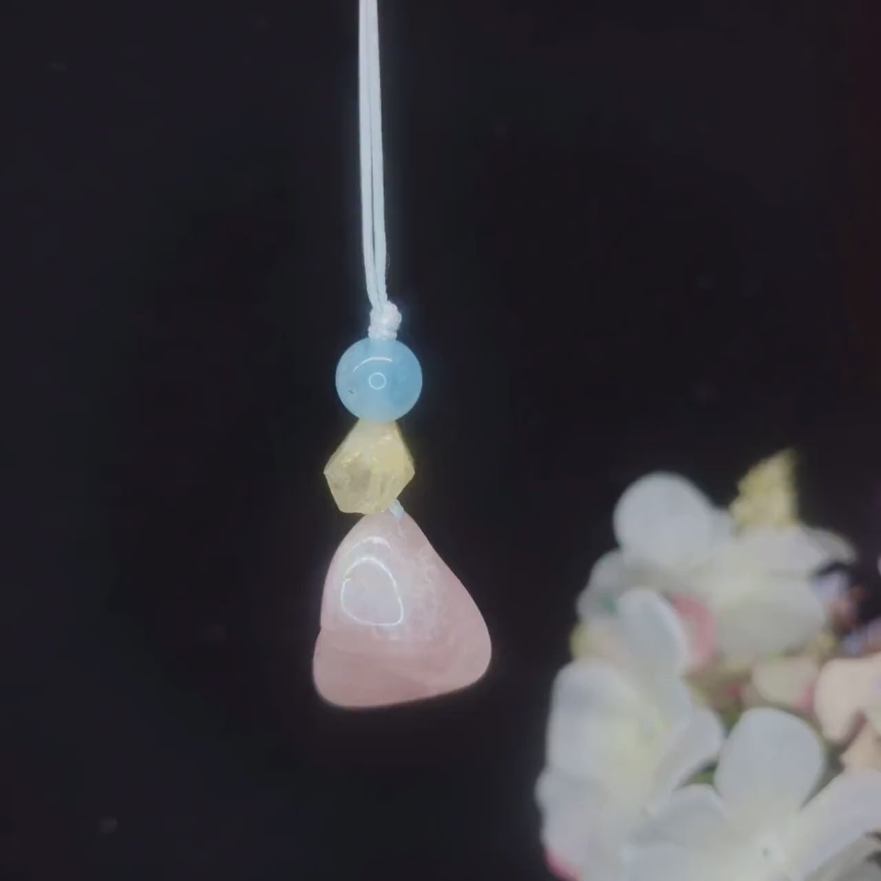 Rose Quartz  Aquamarine Necklace, Natural Pink Crystal Chunky Pendant, Chunky Zen Gold Aura Accents, Adjustable Cord, Heart Energy #2069