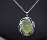 Large Prehnite Necklace Full Sterling Silver Green Gemstone Heart Chakra Healing Prehnite Pendant