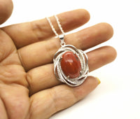 Large Red Bloodstone Necklace - Sterling Silver Infinite Red Jasper Root Chakra Healing Natural Bloodstone Pendant