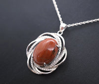 Large Red Bloodstone Necklace - Sterling Silver Infinite Red Jasper Root Chakra Healing Natural Bloodstone Pendant