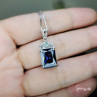 Rectangle Tanzanite Necklace - 18KGP @ Sterling Silver Sim Diamond 5 CT Lab Created Royal Blue Gemstone Pendant