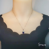 Rectangle Tanzanite Necklace - 18KGP @ Sterling Silver Sim Diamond 5 CT Lab Created Royal Blue Gemstone Pendant