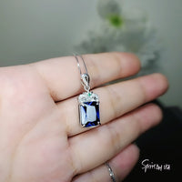 Rectangle Tanzanite Necklace - 18KGP @ Sterling Silver Sim Diamond 5 CT Lab Created Royal Blue Gemstone Pendant